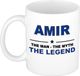 Bellatio Decorations Amir cadeau mok - man myth legend - naam koffiemok / beker - wit en blauw - 300 ml - verjaardag