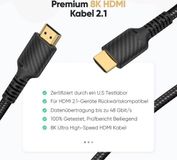 Câble HDMI 2.1 10K 8K - 3 mètres de long - 48 Gbps - Ultra haute vitesse - Officiellement certifié - 8K @ 60Hz - 4K @ 120Hz - 144Hz - HDCP 2.2 & 2.3 - 4:4 - eARC - HDR10 - Câble HDMI - avec tresse en nylon - avec rapport de test.