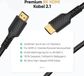 Câble HDMI 2.1 10K 8K - 3 mètres de long - 48 Gbps - Ultra haute vitesse - Officiellement certifié - 8K @ 60Hz - 4K @ 120Hz - 144Hz - HDCP 2.2 & 2.3 - 4:4 - eARC - HDR10 - Câble HDMI - avec tresse en nylon - avec rapport de test.