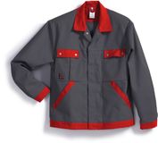 BP 1454-720-53-64/66 werkjas, verborgen drukknoopband en zakken, 305,00 g/m² versterkt katoen, donkergrijs/rood, 64/66