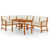 vidaXL Ensemble de jardin 5 pièces avec coussins - bois d'acacia massif - blanc crème