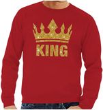 Bellatio Decorations Koningsdag verkleed sweater heren - Rood - King - Glitter Goud - Kroon - S