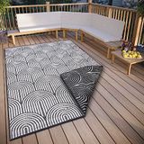 Hanse Home Pangli Outdoor tapijt, weerbestendig, omkeerbaar, Scandinavische stijl, boho, waterdicht, effen, geometrisch, 3D-effect, voor tuin, balkon, terras, woonkamer, zwart, 160 x 230 cm
