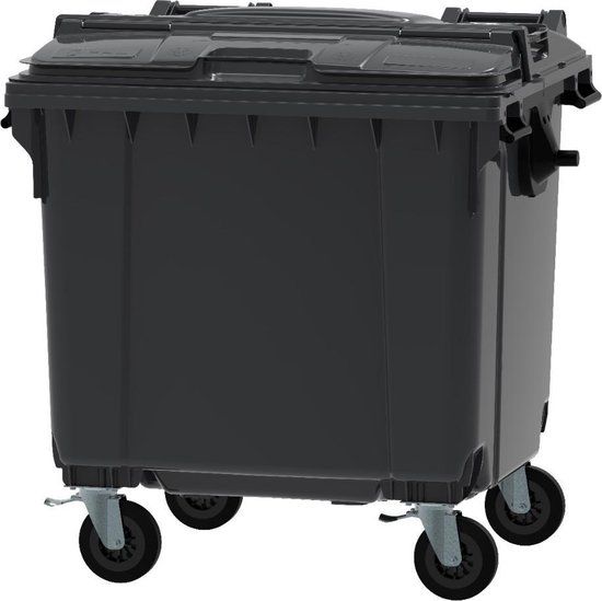 1100L Grey Outdoor Waste Bin with Split Lid