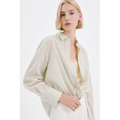 Mango Gestreepte blouse lichtgeel
