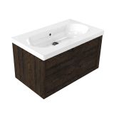 Saniclass Holz Frame Badkamermeubelset - 80x45x43.5cm - Palermo keramische wastafel wit - 1 wasbak - zonder kraangat - 1 lade - mat eiken charcoal (hout) SW1420767/SW24912
