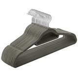 SONGMICS Kleerhangers, fluweel, 20 stuks, 0,6 cm dik, kledinghanger, jashanger met antislip oppervlak, twee inkepingen, 360° draaibare haak, antislip, grijs, CRF20V