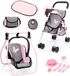 Bayer Design Opvouwbare poppenbuggy, poppenwagen, dubbele wielen, tas, aankleedkussen, wieg, accessoires in jeans-grijs, roze