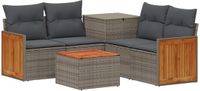 vidaXL Bankstel 6 zitplaatsen Grijs en Donkergrijs Poly Rattan en Staal