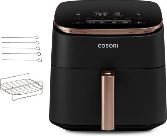 Cosori TurboBlaze Airfryer - XXL Heteluchtfriteuse 6 liter - 9 programma's - inclusief spiezenrek en 5 spiesjes - Rosé Goud/Zwart