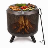HEAT Trommelpot - Brasero avec grille - Brasero BBQ - Acier noir - 50x50x60 cm