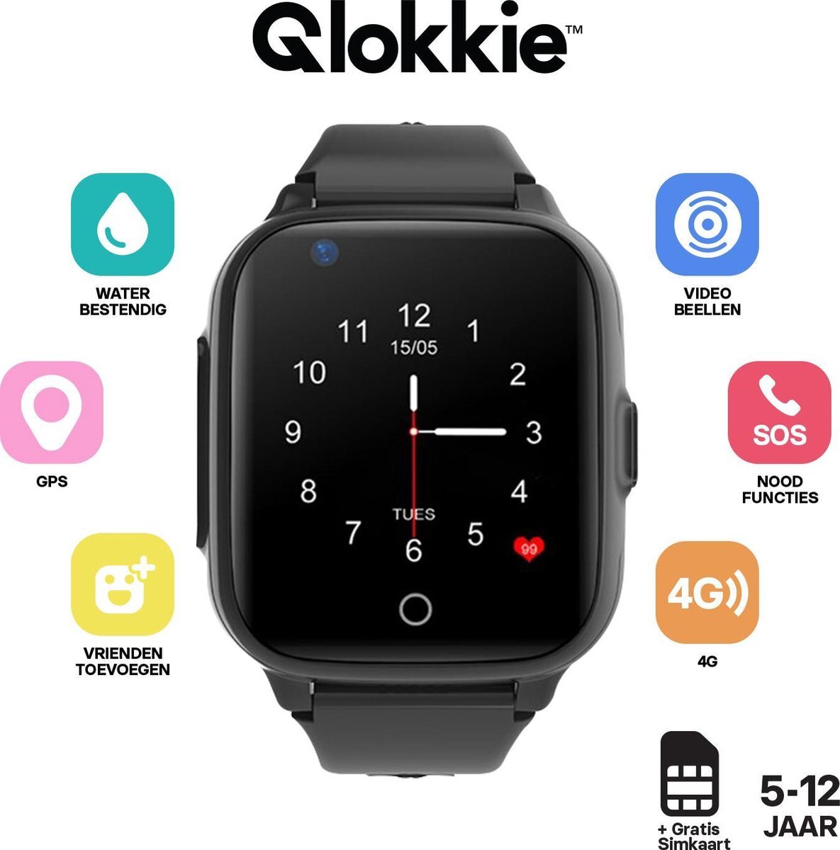 Qlokkie GPS Horloge kind Smartwatch kinderen GPS Tracker 4G SOS