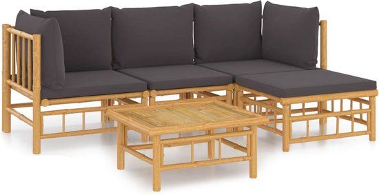 vidaXL 5-delige Loungeset met kussens bamboe donkergrijs