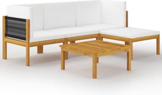vidaXL 5-delige tuinloungeset met kussens crèmekleurig acaciahout en touw