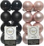 Kaemingk B.V. 32x stuks boules de Noël en plastique noir et rose clair 4 cm