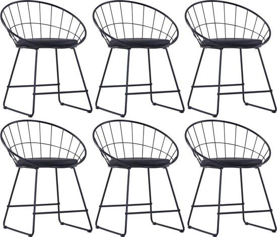 vidaXL Eetkamerstoelen met kunstleren zittingen - 6 stuks - staal - zwart