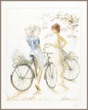 LANARTE Borduurpakket Kruissteek Schilderij MEISJES OP DE FIETS Handwerkpakket voor Wanddecoratie 39 x 49 cm