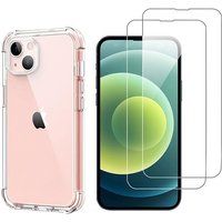 Phonillico® Schokbestendig hoesje voor iPhone 13 en 2 Gehard glas Schermbeschermingsfilm