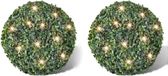 vidaXL Ronde kunstbuxus 35 cm met solar LED-verlichting (2 stuks)