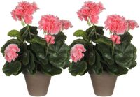 Mica Decorations Plante artificielle - 2x - géranium - pêche - en pot - 34 cm