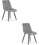 LEOBERT Set van 2 eetkamerstoelen SPLIT – Fluweel lichtgrijs – Zwarte metalen poten – Modern design