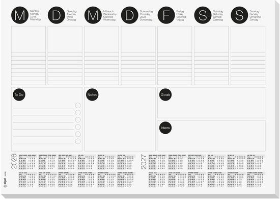 Sigel bureauonderlegger - met weekplanner en to-do-list - formaat A3 - met kalender 2026/2027 - 30 vel afscheurbaar - SI-H6506