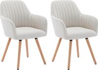 Merkloos Set van 2 eetkamerstoelen - Stof en metaal - Crème - Retro & Vintage
