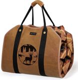 Merkloos / Sans marque Rendier Grote draagtas van gewaxt canvas met hengsels 99 x 45 cm Heavy-duty houtblokhouder voor open haard
