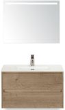 BES LED Dante Badmeubelset 80 cm - Natuur Eiken - Keramische Wastafel Wit Cover met Sence Spiegel