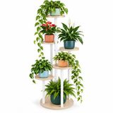 Merkloos Relaxdays Plantenstandaard - 58x118,5x58 cm - naturel en wit