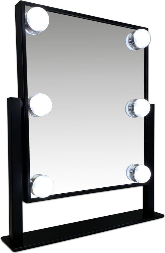 Gérard Brinard Eurocompact Metalen Hollywood spiegel zwart klein LED 6 bulbs make up spiegel opmaken fashion