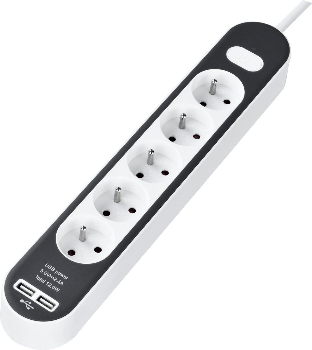 AG Store AG Stekkerdoos met schakelaar - verdeeldoos - verdeelstekker - horizontaal - 2 x usb ingang - 7 apparaten -stopcontact - wit