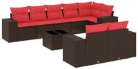 vidaXL 9-delige tuinbankset met kussens, bruin, polyrotan