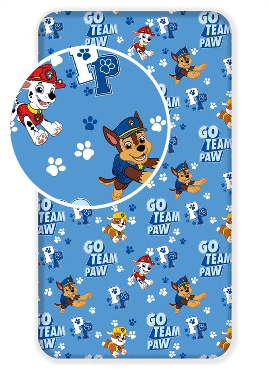 Jerry Fabrics PAW Patrol Go Team Paw Hoeslaken - Eenpersoons - 90 x 200 cm - Blauw