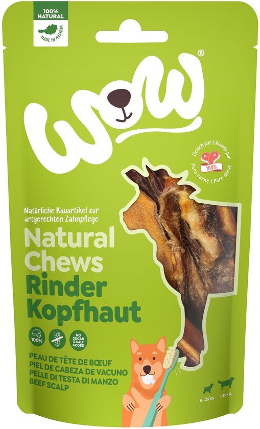 Wow! Natural Chews - Rundvlees hoofdhuid - 350 g