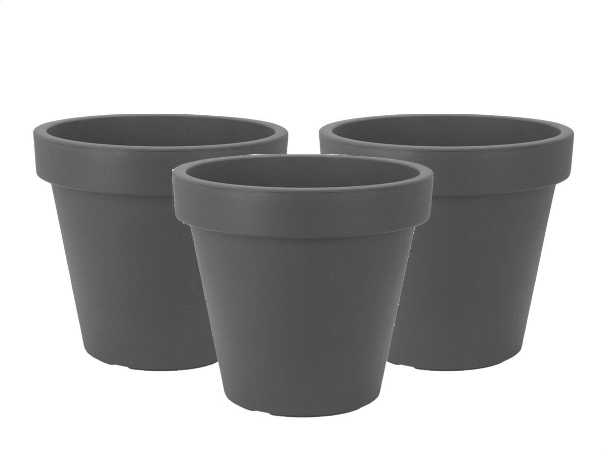 Set van 3 Kunststof Bloempotten Antraciet Ø39 cm - Dubbelwandig - Hoogte 34 cm