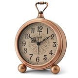 FLOITTUY Retro analoge wekker van metaal, werkt op batterijen, 11,4 cm, stille bedklok, vintage wandklok (vintage brons)