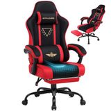 GTPLAYER Gaming stoel, ergonomische gaming fauteuil, bureaustoel met stoffen bekleding, verenvering, verstelbare armleuningen en voetsteun, draagvermogen 150 kg, rood