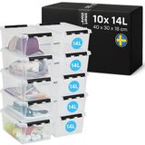 SmartStore 14L doorzichtige plastic opbergdozen met deksel, 10 stuks, versterkt, 10 jaar garantie, voedselveilig, clip vergrendeld, stapelbaar en nestbaar, BPA-vrij L40 x B30 x H18 cm