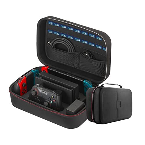 VBESTLIFE Draagtas EVA Opbergtas voor Nintendo Switch, Grote Capaciteit PortableTravel Alle Beschermende Harde Messenger Bag Zachte Voering 18 Games voor Switch Console Pro Controller