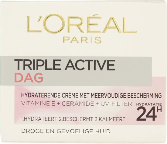 L'Oréal Skin Expert Triple Active hydraterende Dagcreme voor de Droge en Gevoelige huid - 50ml - Gezichtsverzorging