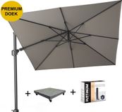 Platinum Challenger T2 premium zweefparasol 300x300 cm Manhattan grijs vierkant met 90KG voet en hoes