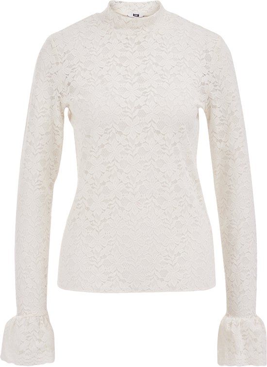 WE Fashion Dames jersey T-shirt van kant Off-white XS