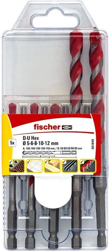 fischer Universele boorset, 5-12 mm diameter, 5-pack