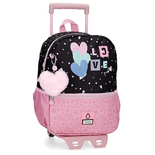 Enso Love Vibes kleuterschoolrugzak, aanpasbaar, roze, 25 x 32 x 12 cm, polyester, 9,6 l, Violeta, Rugzak voor de kleuterschool, aanpasbaar aan de trolley