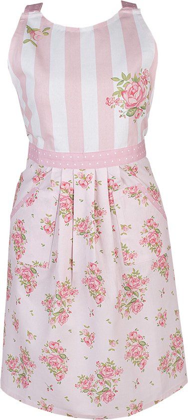 Clayre & Eef Keukenschort - Roze - Katoen - Rozen - 70x85 cm