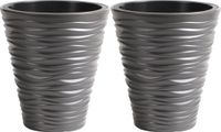 Prosperplast Sand Dunes Plantenpot/bloempot - 2 stuks - Kunststof - Steengrijs - Ø39 x H43 cm