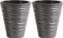Prosperplast Sand Dunes Plantenpot/bloempot - 2 stuks - Kunststof - Steengrijs - Ø39 x H43 cm