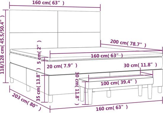 vidaXL Boxspring met matras fluweel roze 160x200 cm
