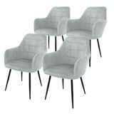 ECD Germany Set van 4 Eetkamerstoelen Grijze Fluwelen Zitting Metalen Poten